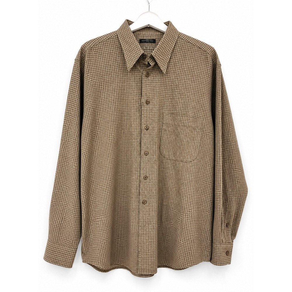 Mark Shale Men's Brown Houndstooth Button Up Long Sleeve Shirt Large New L300